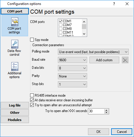 COM port settings to receive ASTM data