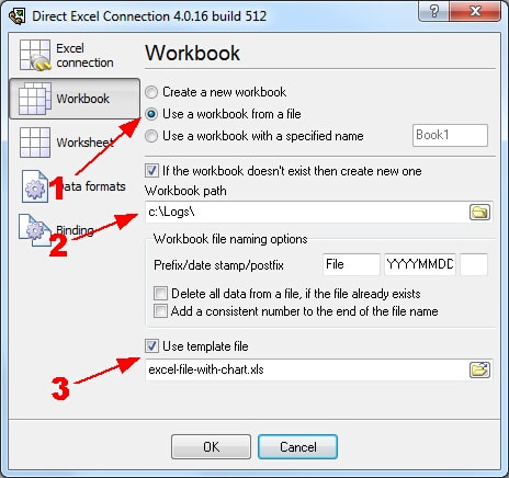 Charting in Excel. Workbook options.