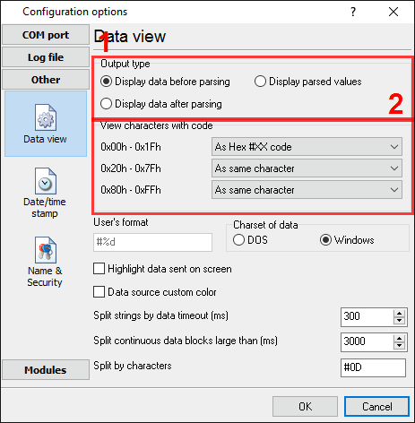 Scales data logger. Serial data view setup