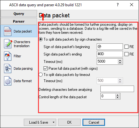 GPS data logger. The configuration window of the parser plug-in