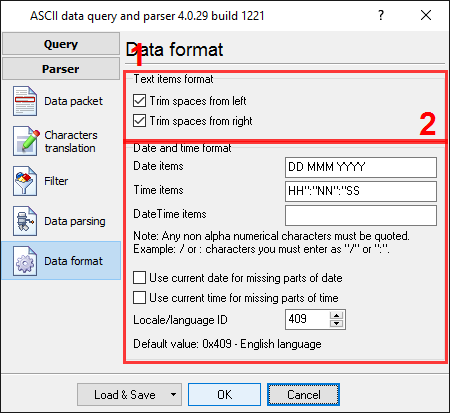 Data logger. Format of items