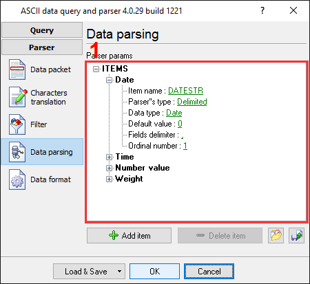 Scales data logger. Parser items