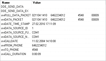 PBX data logger. DDE server window