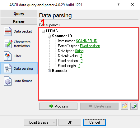 PBX data logger. Parser items