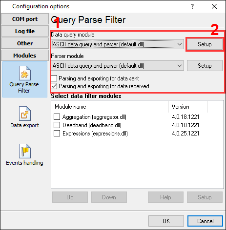 Pressure data logger. Data query and parser plug-ins setup