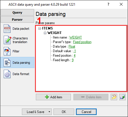 COM2 (scale). Parser items