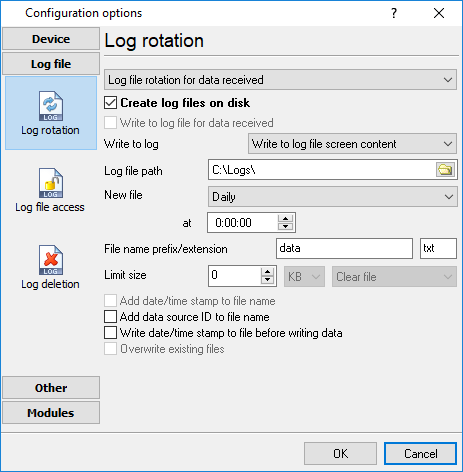 Data output settings for VKT-7