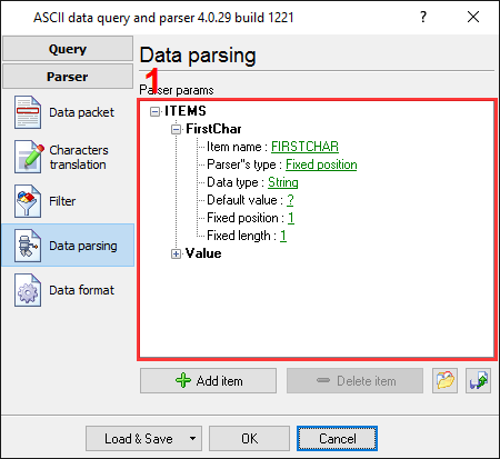 Weight data logger. Parser items