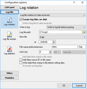TCP logger file Settings.