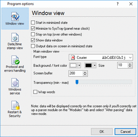 TCP logger window view